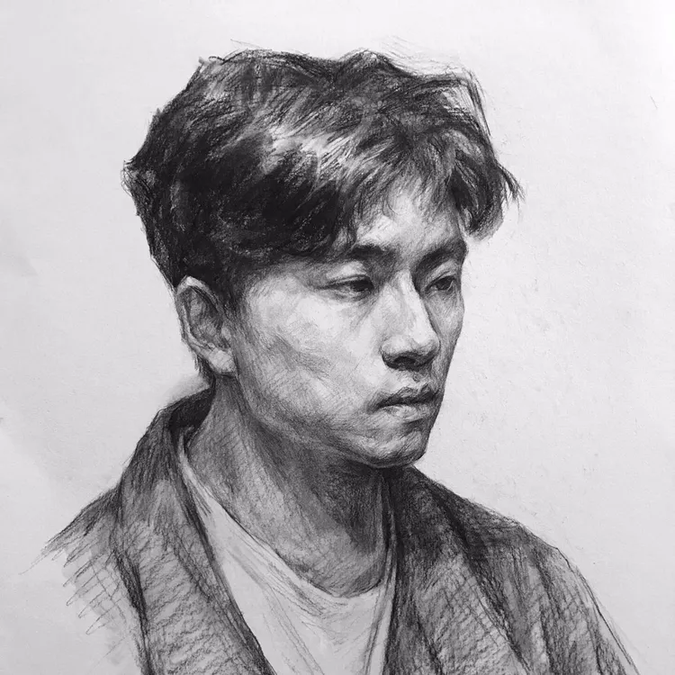 蓝小神素描头像绘画体系（男青年精细示范）