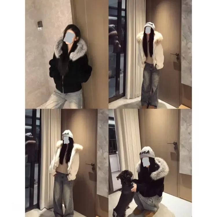 “雪松小暖炉”连帽厚外环保小羊羔外套女2025秋冬新宽松显瘦上衣