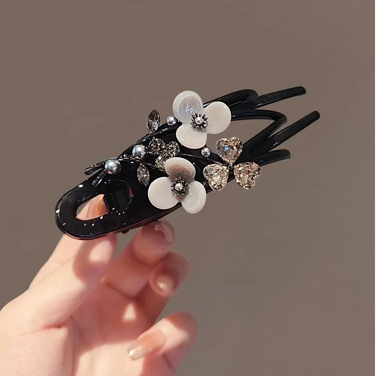 日韩时尚水钻花精致后脑勺大号气质盘发夹百搭洋气新款鸭嘴夹头饰