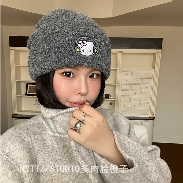 【橙子家】52-61头围韩系kitty针织帽显脸小秋冬保暖可爱毛线帽