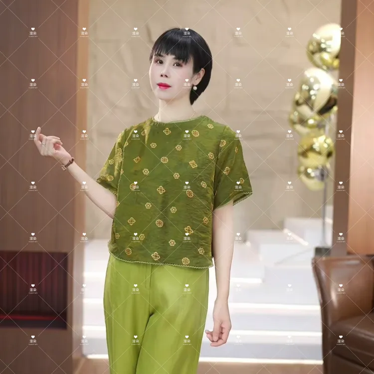 【渲渲推荐】XR-1102夏季休闲显瘦纹理感重工花纹小衫