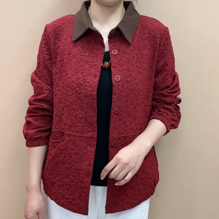 春秋洋气中年女装开衫外套中老年妈妈装时尚百搭母亲翻领长袖上衣