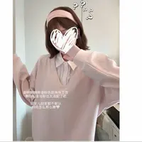 HandSeven韩版高街小清新翻领假两件卫衣春秋款女宽松百搭设计感