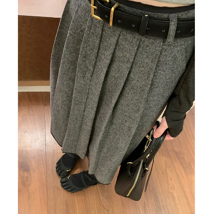 气质高腰斜纹压褶设计半身裙女冬季新款时尚经典百搭显瘦百褶裙