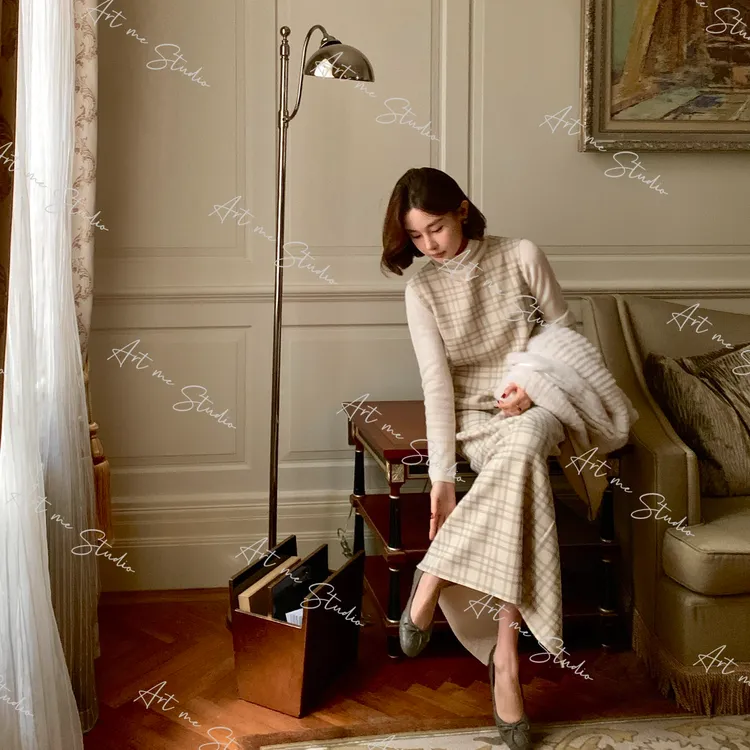 【ART ME】温柔系优雅知性经典格纹直筒无袖马甲裙w2063l2