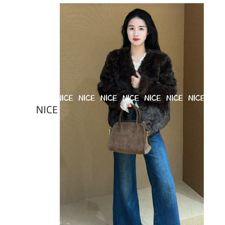 NICE【达人专属】暖fufu保暖冬季极简风开衫牛角扣长袖百搭短外套