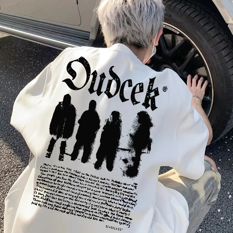 100%纯棉重磅时尚百搭短袖T恤港风小众潮牌oversize休闲印花设计