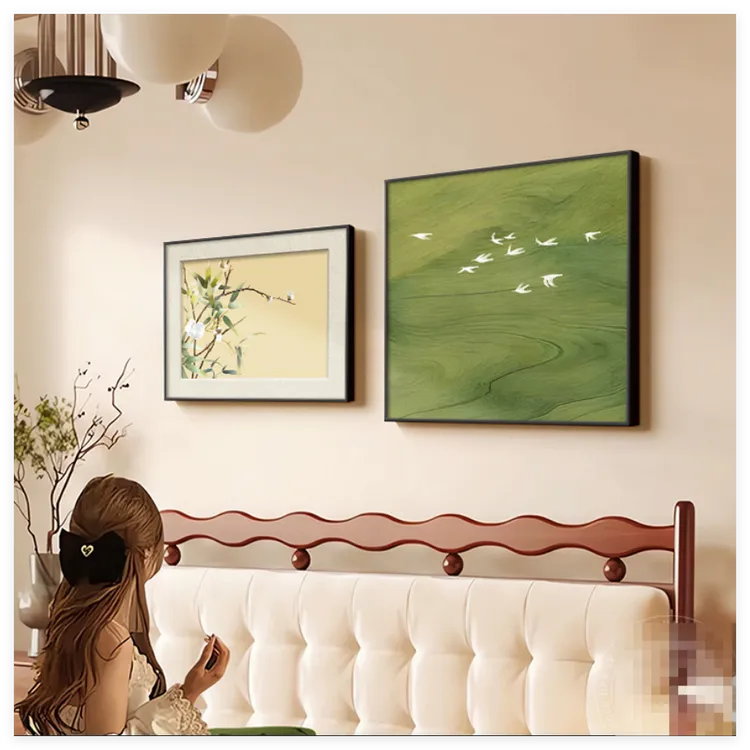 中古风柿柿如意卧室床头装饰画法式复古绿色餐厅挂画玄关斗柜壁画