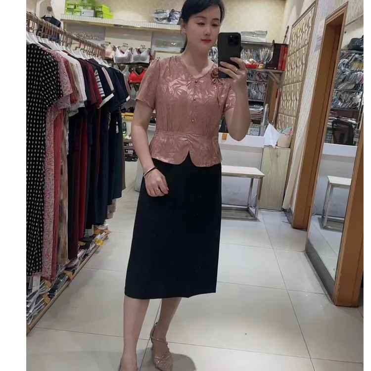 067国风拼接气质高雅夏季女士短袖连衣裙