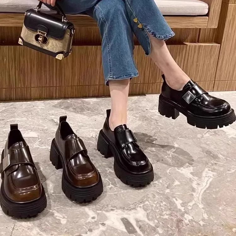 厚底乐福鞋女2025春秋新款时尚增高小皮鞋英伦风百搭深口粗跟单鞋