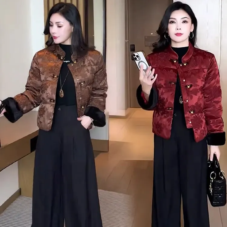 新中式国风盘扣棉衣外套女2025冬季新款洋气保暖立领短款棉袄外套