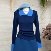 【冬日赴约】韩系学院风撞色翻领修身显瘦毛衣-ZN68-F