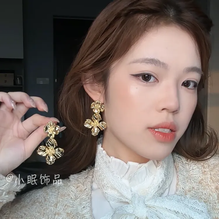 合金耳饰 复古金色花朵耳环2025年秋爆款轻奢高级感小众个性百搭
