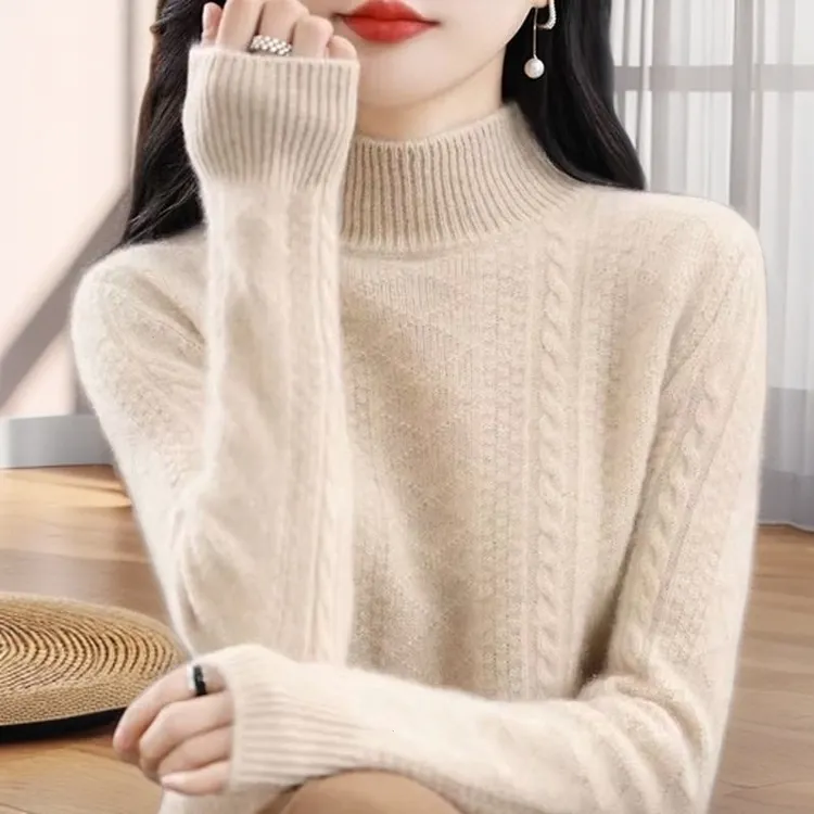 高档加厚纯100羊绒衫女半高领纯色百搭中年妈妈厚款保暖宽松毛衣