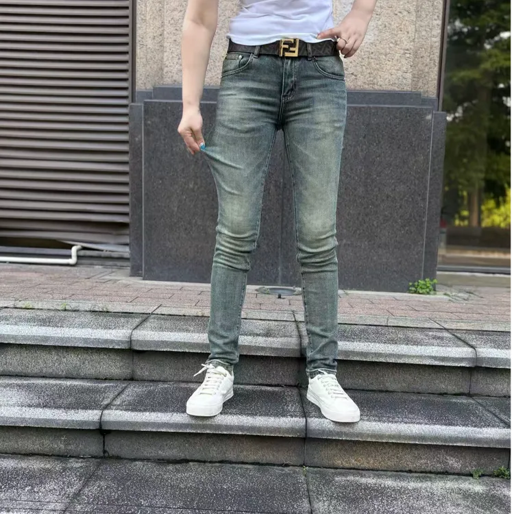 秋季复古水洗工艺男士修身小脚牛仔裤休闲百搭时尚潮流欧货男裤子