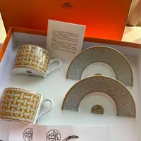 未使用 Hermes/爱马仕 【jessie】24金色/银色马赛克杯碟礼盒套装