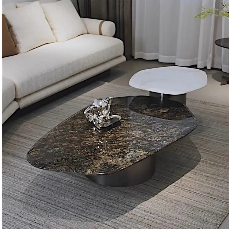 铂金钻轻奢天然大理石茶几异形高级感简约客厅大小组合高端定制