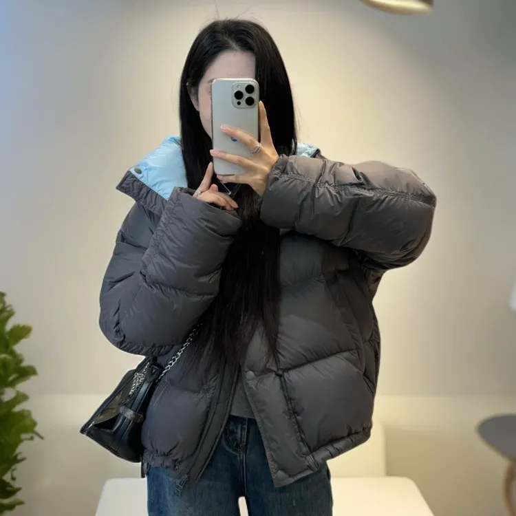 宿慕SUMU撞色连帽羽绒服95白鸭绒女装外套2025冬季新款羽绒服9010