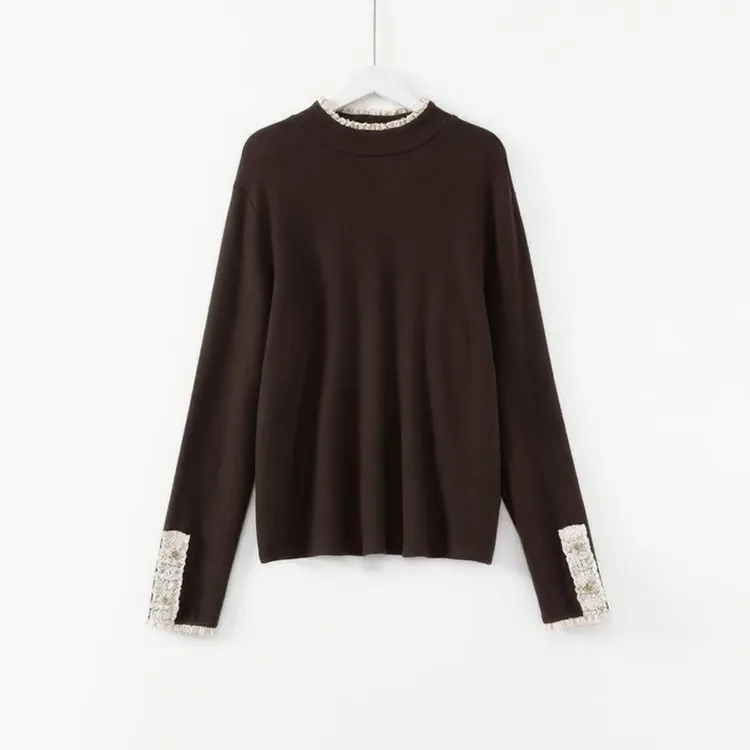 280克德绒花边领打底秋冬在线新款宽松显瘦女洋气百搭打底衫长袖