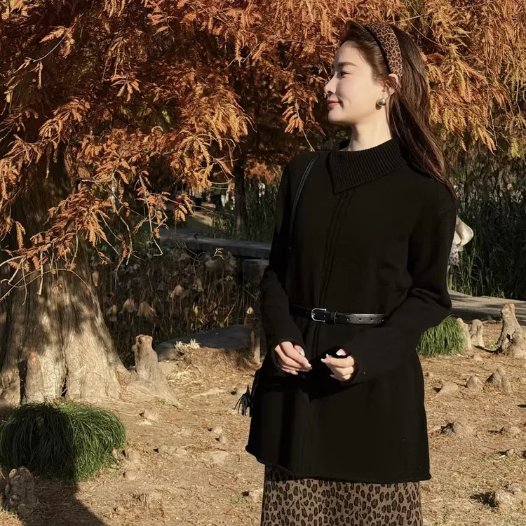 HELA AOMI “腰带毛衣”绵羊毛100%飘片围巾领松弛针织衫CY5DM34559