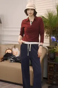 简约时尚女士假两件翻领T恤打底衫4341-353-9310