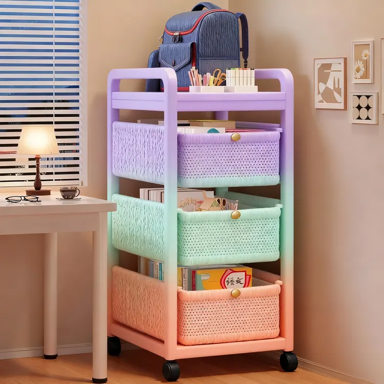 家用收纳手推车储物可移动客厅书包架加厚学生书架零食置物架金属