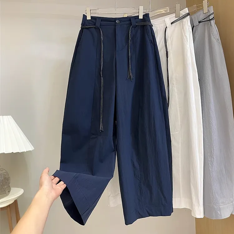 高级感气质百搭显瘦松紧腰夏季薄款锦纶休闲裤女时髦宽松阔腿裤子