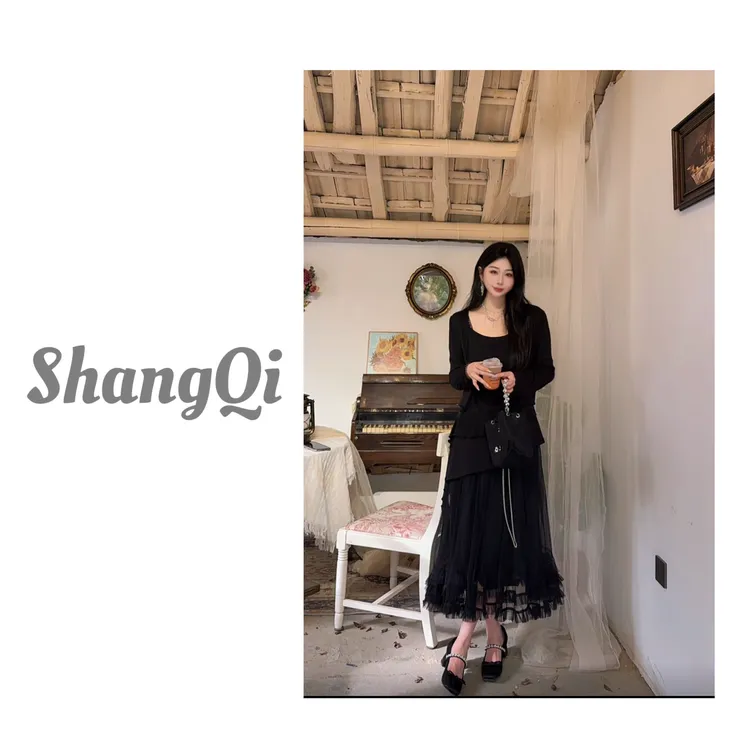 【加州梦境连衣裙】时尚网纱显瘦设计感拼接气质长裙--K580卡码拍大