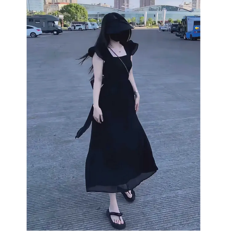 法式气质小飞袖连衣裙女款夏季2025新款今年流行爆款收腰显瘦长裙