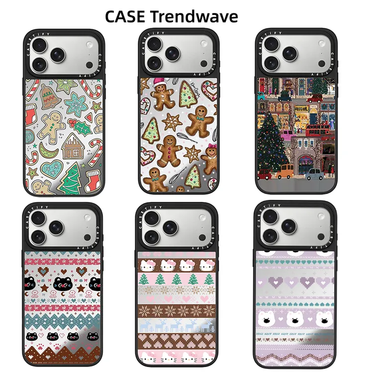 超高版圣诞款磨砂黑边镜面适用iPhone13-17promax苹果