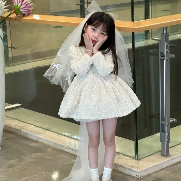 女.童爆闪蓬蓬连衣裙花童生日女孩拖尾洛丽塔公主裙表演女宝礼服
