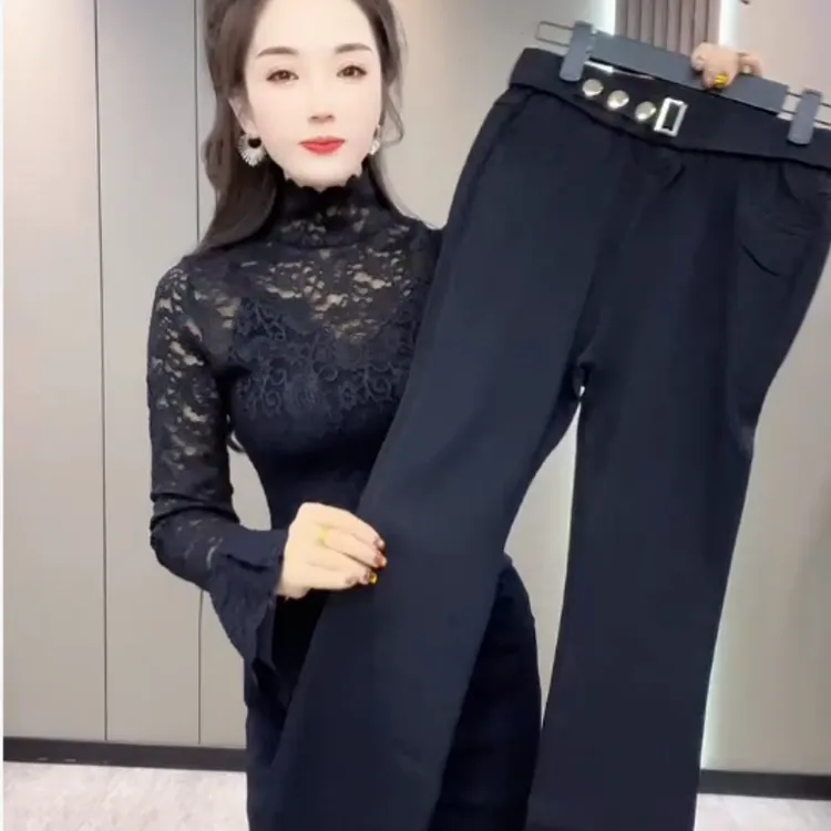 新款喇叭裤松紧黑色春秋弹力九分修身显瘦小个子微喇裤洋气出片