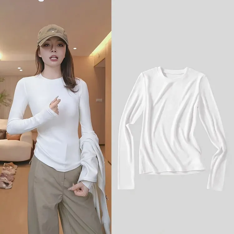 美利奴羊毛”打底衫女2025新款秋冬保暖长袖气质简约显瘦上衣T恤