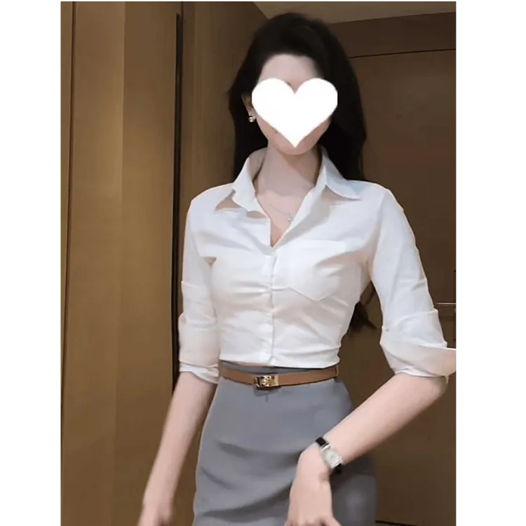 气质高级感薄款Polo领长袖衬衫女秋季新款修身显瘦别致时髦上衣女