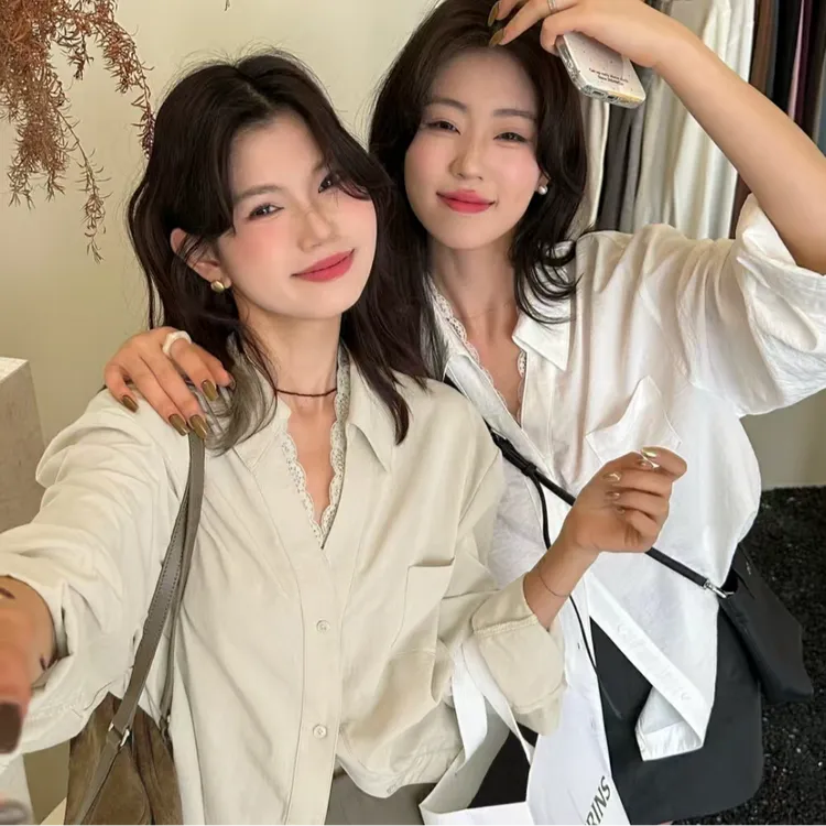 2025秋季新款韩系纯欲慵懒风百搭蕾丝衬衫温柔贵气显瘦长袖衬衫女