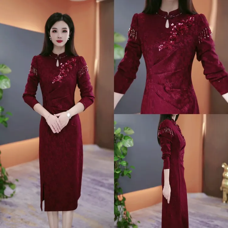 秋冬加厚连衣裙2025秋季气质韩版显瘦百搭收腰连衣裙YX25K2997