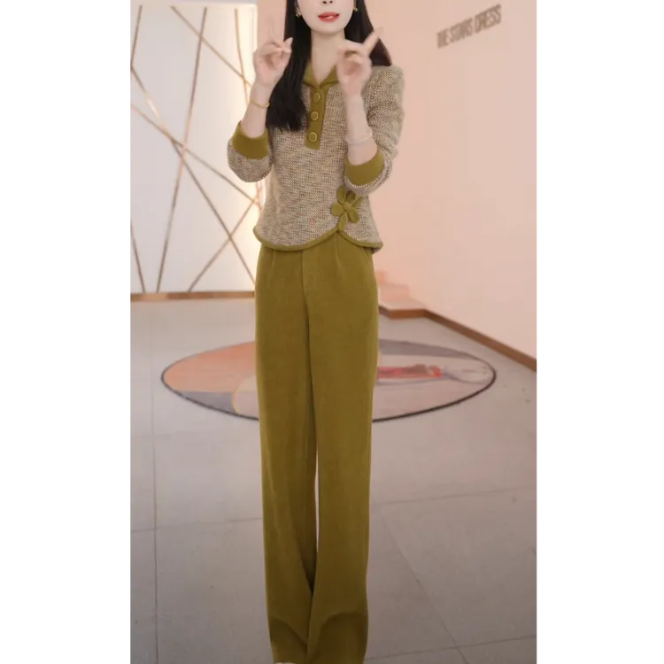 美曦女装秋季新款时尚洋气减龄休闲显瘦气质修身百搭两件套裤