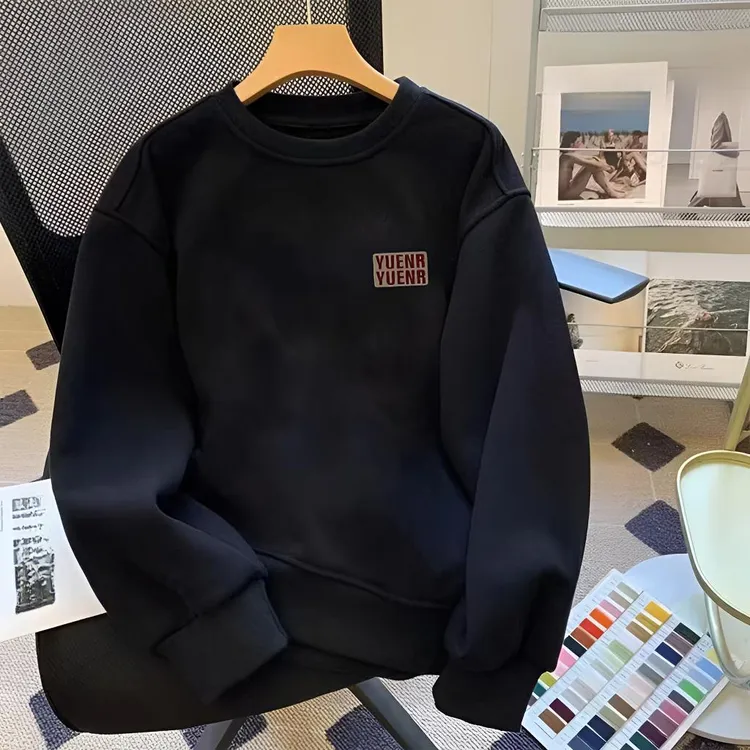 雅鹿男装潮流百搭圆领英伦雅痞新款秋冬运动宽松加厚加绒男士卫衣