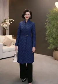 2025冬新款高奢海蓝色优雅高级时尚中长款保暖棉服外套WF2161H