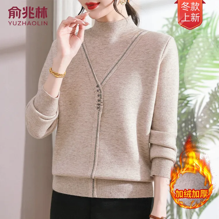 俞兆林25年秋冬新款中老年宽松时尚气质针织衫加厚加绒妈妈装