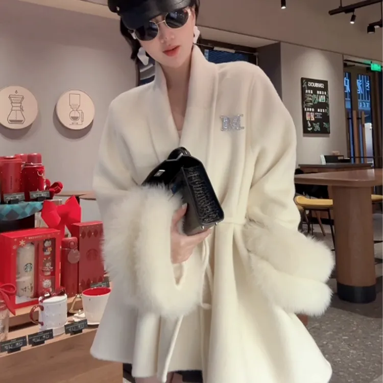 XIAOBAI冬季中长款网红气质时尚名媛轻奢毛呢外套大衣加厚韩版