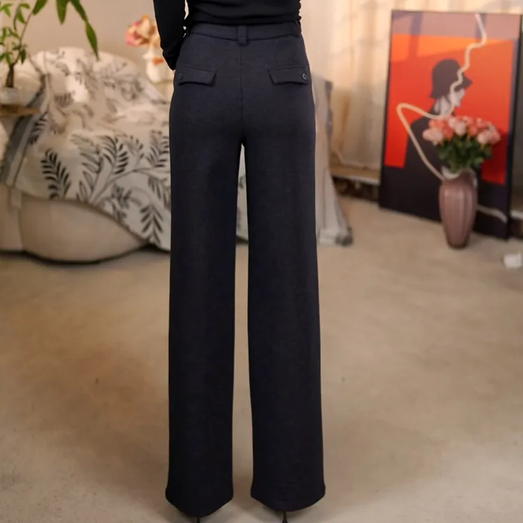 加绒加厚冬季雪花羊毛A字版直筒裤新款显瘦高腰修身百搭休闲女33