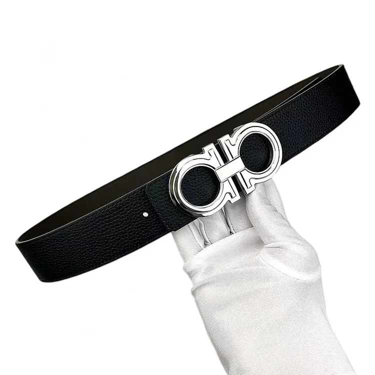 新款8字扣轻奢时尚男款双面真牛皮皮带潮流简约百搭平滑扣裤腰带8