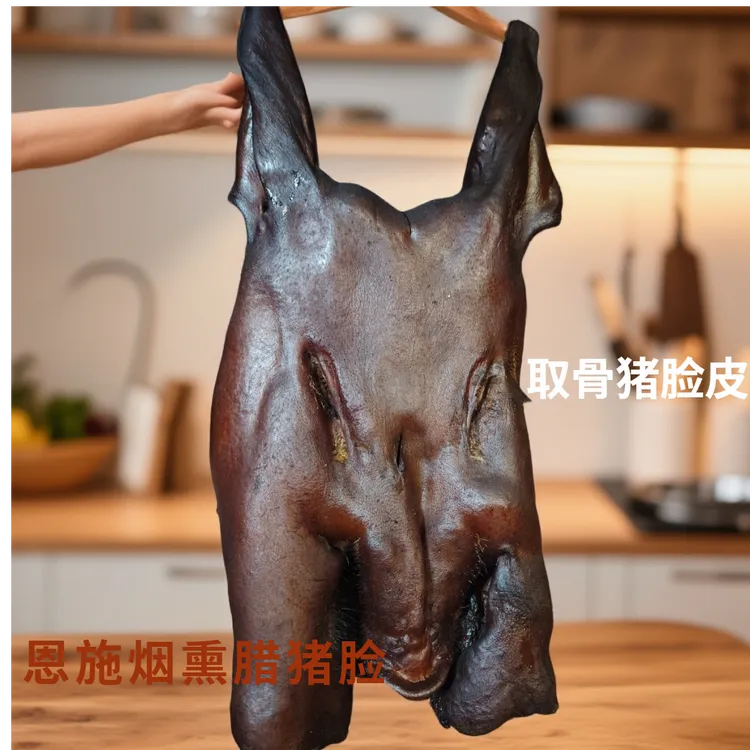 恩施柴火烟熏腊猪脸【整只带耳朵 猪拱嘴】下饭菜香而不腻 软糯Q弹