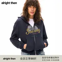 alright then宽松连帽微落肩套头印花洗水卫衣外套
