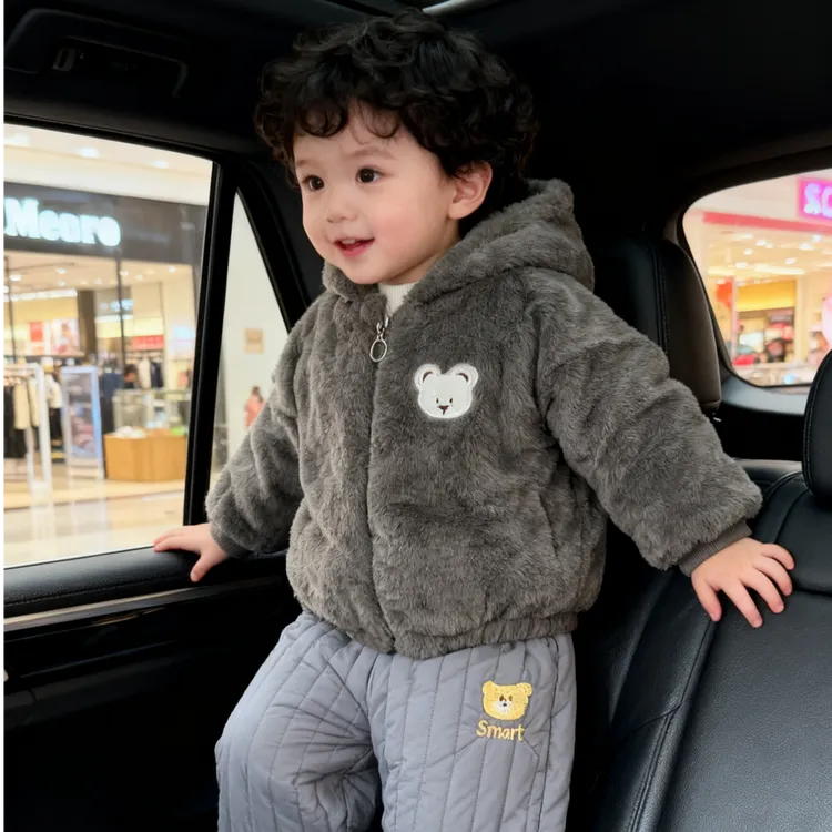 2男童棉服2025冬季新款加绒夹棉加厚棉衣女宝宝外出一件过冬棉袄