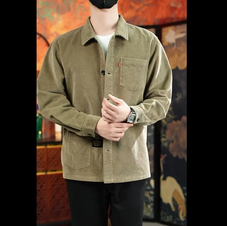 中老年男士灯芯绒高克重衬衫长袖外套纯棉春秋百搭高级感休闲上衣