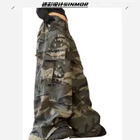 SINMOR设计师风格复古迷彩磨破工装裤亲子美式多口袋