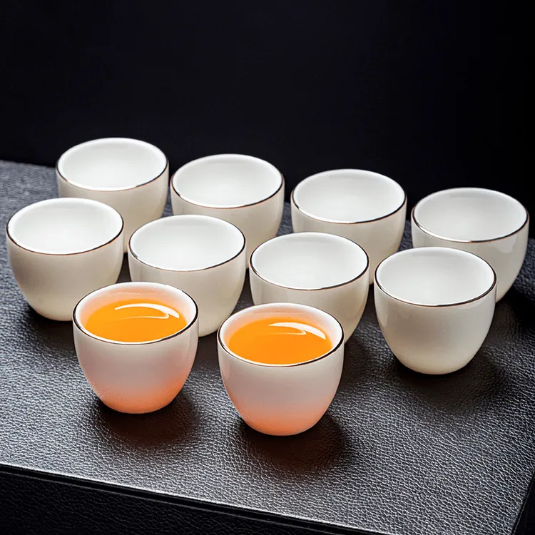 高档羊脂玉白瓷茶杯10只品茗杯功夫家用陶瓷6只装主人个人专用杯
