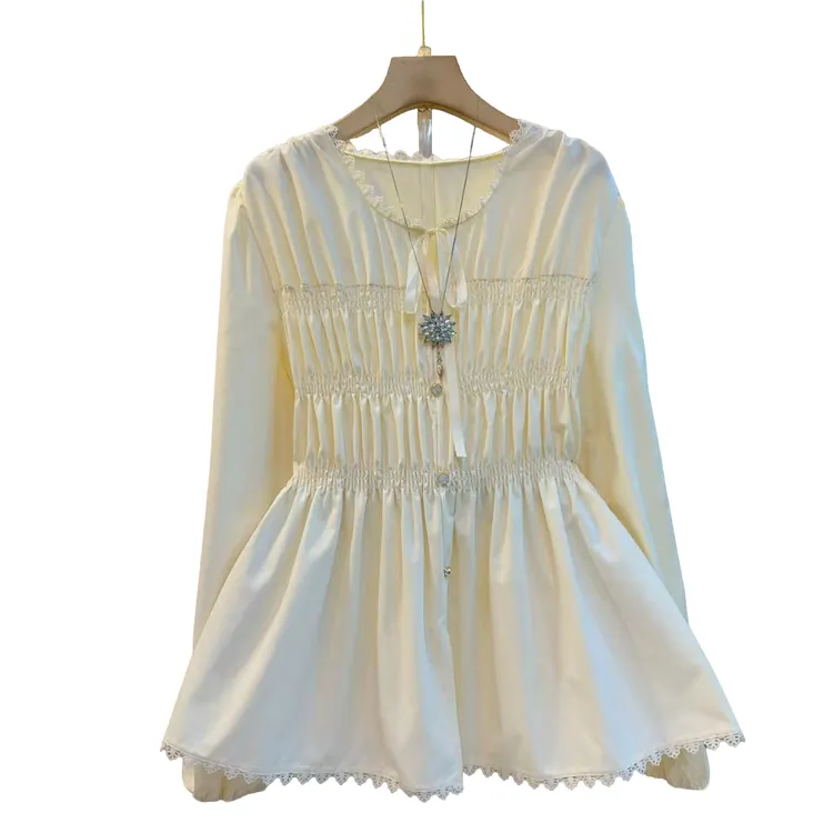 新款减龄圆领时尚收腰百搭长袖显瘦上衣